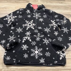 Neve Snowflake Printed Sherpa Fleece 1/2 Zip Pullover Black Women’s Large $110